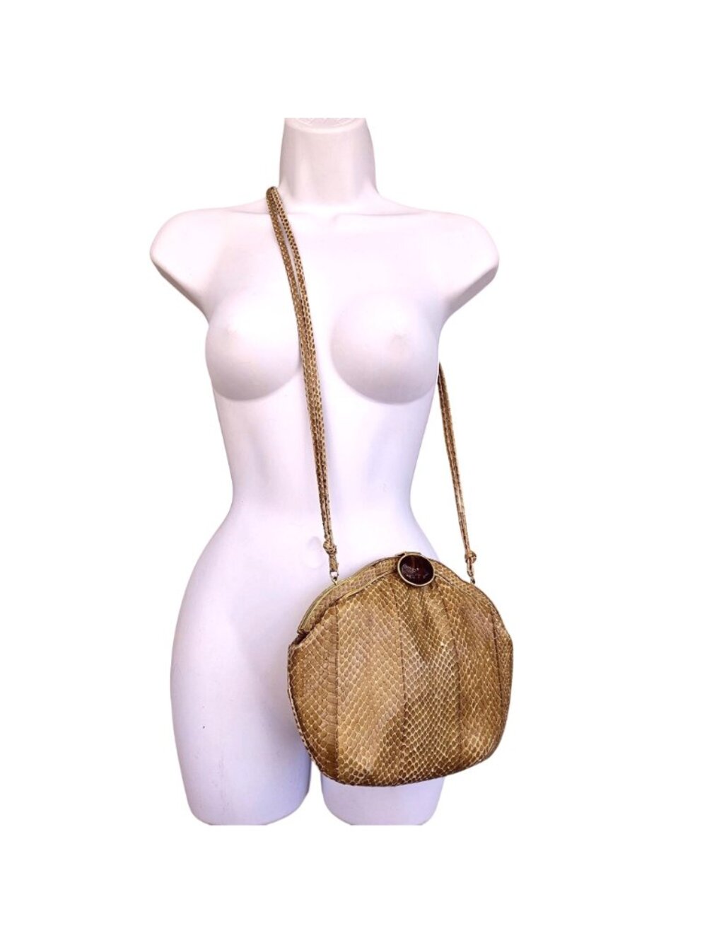 Vintage 1970s Susan Gail Snakeskin Handbag Purse Crossbody Tan - Picture 2 of 14